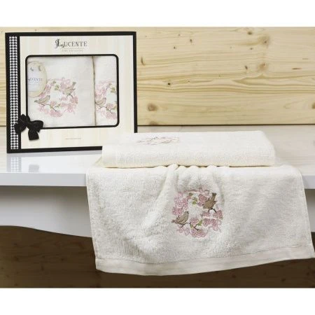 яяяНабор полотенец 2пр 50*90/70*140 бамбук Lucente CORONA кремовый