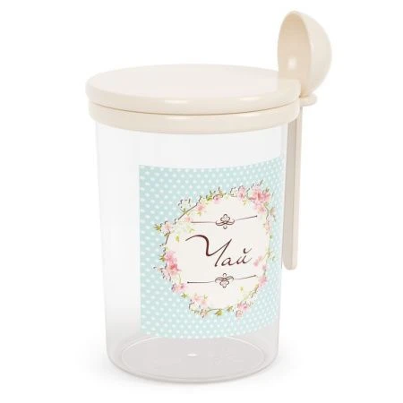 Банка для сыпучих продуктов 1л пластик Ассорти ЧАЙ с ложкой (12)