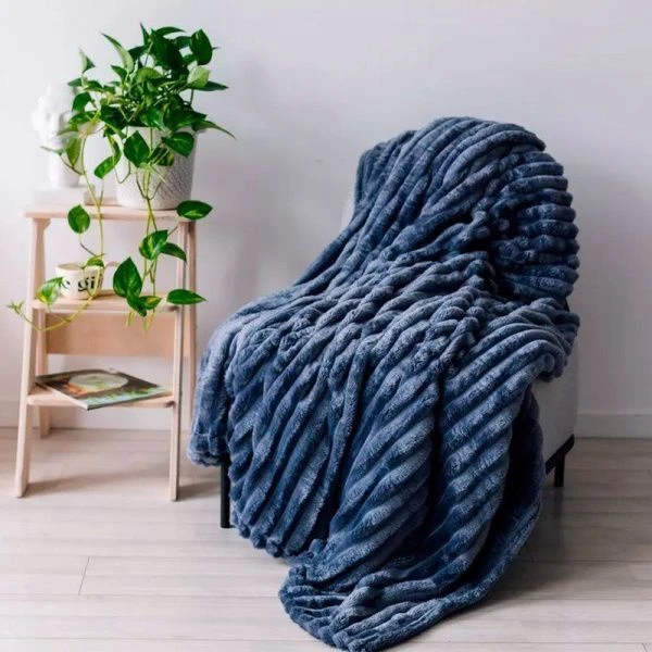 Плед 150*200см велсофт 300GSM полоска 2,5мм синий JC-17910 (12)