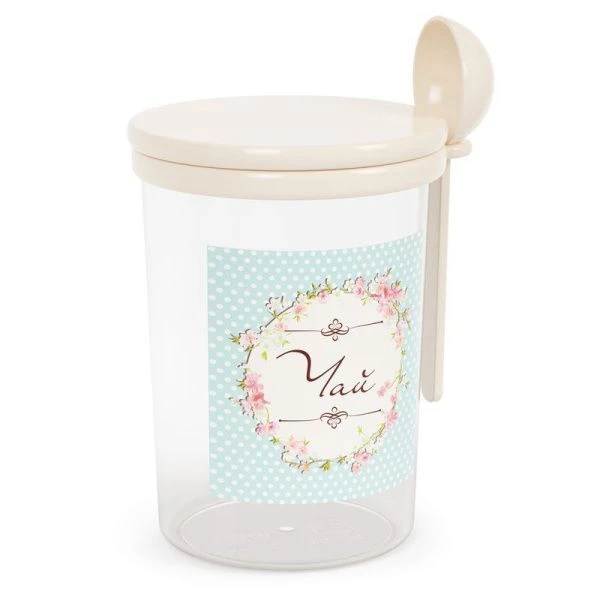 Банка для сыпучих продуктов 1л пластик Ассорти ЧАЙ с ложкой (12)