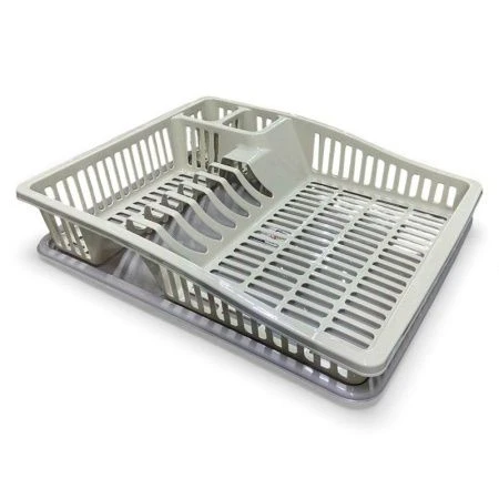 Сушилка для посуды 2-х ярусная 50,8*30*34см пластик АНТИК 07202 слоновая кость-серый (12)