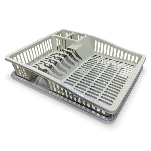 Сушилка для посуды 2-х ярусная 50,8*30*34см пластик АНТИК 07202 слоновая кость-серый (12)