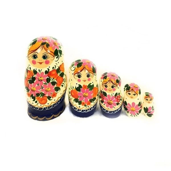 Матрешка 5-ти кукольная дерево Розовый букет (1)