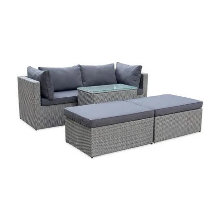 Набор мебели иск.ротанг Драмен (2 угл.кресла+2 пуфа+стол) серо-коричневый, серый арт. GS009 (1)