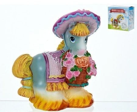 яяяФигурка Лошадка с цветочной корзинкой 8*11,5*11,5см (подарочная упаковка)