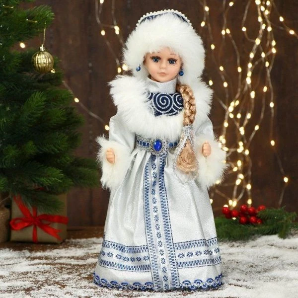 Фигурка новогодняя Снегурочка в узорчатой шубе двигается 19*40см
