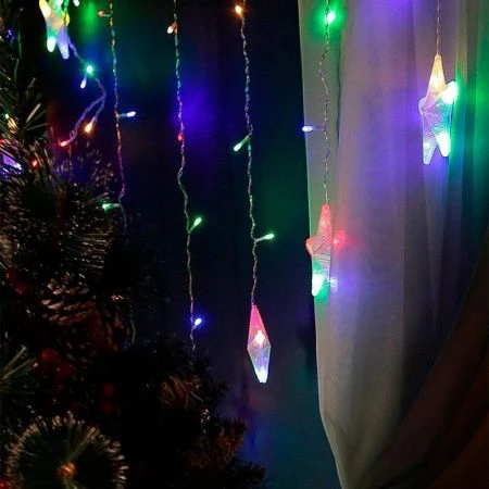 Новогоднее украшение гирл 8м штора со звездами, прозр нить, 12звезд+126цв 1 реж