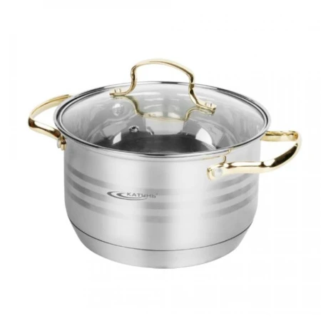 Кастрюля 3,5л нерж.сталь ЭЛИС ГОЛД стекл.крышка d20см h12,5см индукция KT22-d-20 (4)