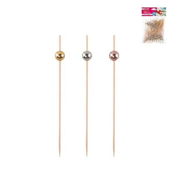 Шпажки для канапе 100шт бамбук/пластик Бусинки микс PATERRA (15)