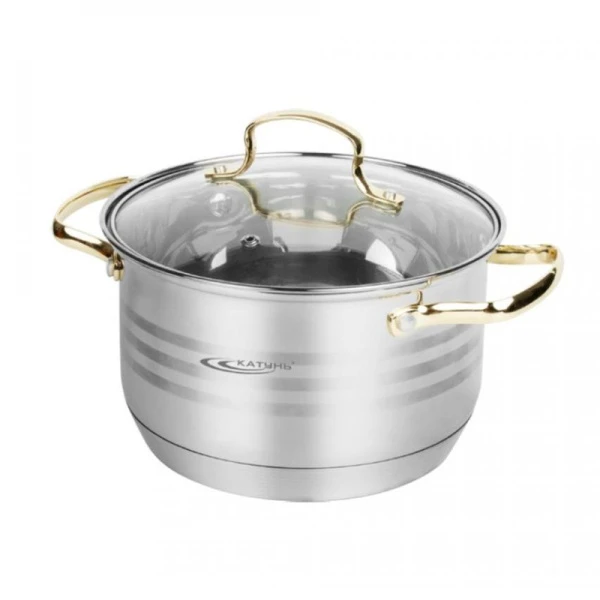 Кастрюля 3,5л нерж.сталь ЭЛИС ГОЛД стекл.крышка d20см h12,5см индукция KT22-d-20 (4)