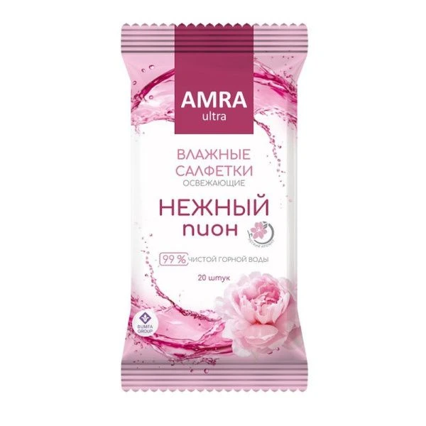 Влажные салфетки AMRA освежающие 20шт пион (32)