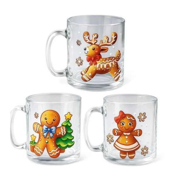 Кружка 320мл стекло Чайная h97мм d80мм НОВОГОДНИЙ ПРЯНИК (24)