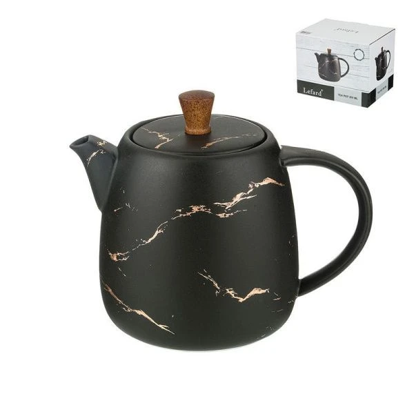 Чайник заварочный 850мл фарфор ЗОЛОТОЙ МРАМОР черный (36)