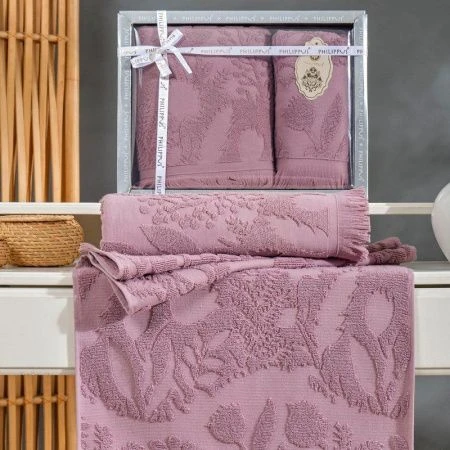 Набор полотенец махровые 2пр 50*90/70*140см жаккард с бахр. PHILIPPUS BELEK A091 баклажан подар.уп.