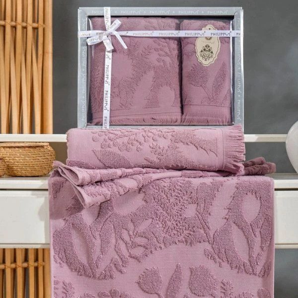 Набор полотенец махровые 2пр 50*90/70*140см жаккард с бахр. PHILIPPUS BELEK A091 баклажан подар.уп.