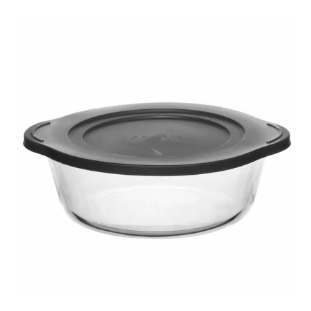 Кастрюля для запекания 2л стекло БОРКАМ с серой пласт.крышкой (4)