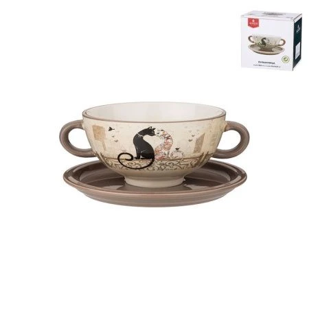 Бульонница с блюдцем 550мл 19*14*7см керамика ПАРИЖСКИЕ КОТЫ (18)