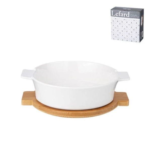 Салатник 21,9*18,1*6,2см фарфор Native на дерев подставке с ручками (18)