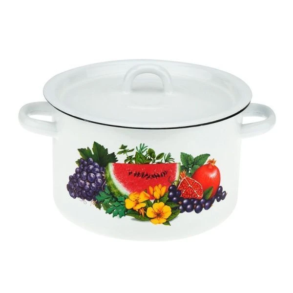 Кастрюля 4л эмаль СВЕЖЕСТЬ белая с рис. 01-Б1614/4 (4)