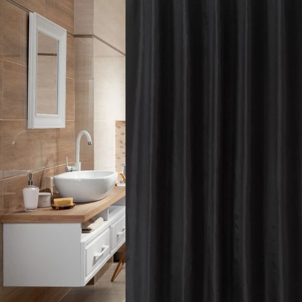Штора для ванной 180*200см полиэстер с утяжелителем PLE PREMIUM черная DR-60059 (25)