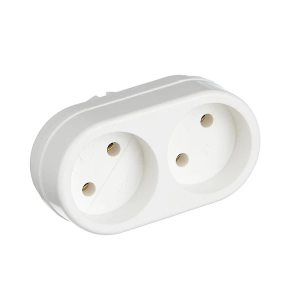 Разветвитель (двойник) без заземления 6А  250V белый TOKER 50)