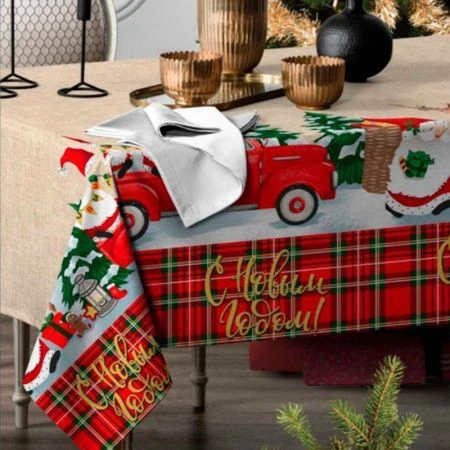 Скатерть кухонная 145*220см рогожка Sonnet рис. Новогодние приключения