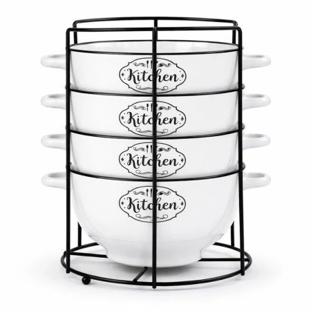 Бульонницы набор 4пр 650мл керамика Кухня на мет.подставке (6)