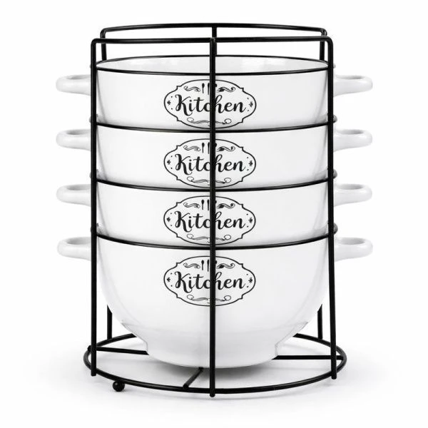 Бульонницы набор 4пр 650мл керамика Кухня на мет.подставке (6)