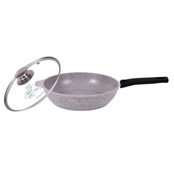 Сковорода 26см h6см алюминий АП со съемной ручкой стекл.крышкой светлый мрамор (4)