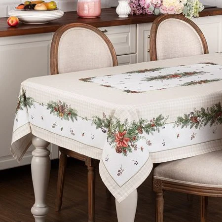 Скатерть новогодняя хлопок/твил 160*220см Celebration бежевая клетка