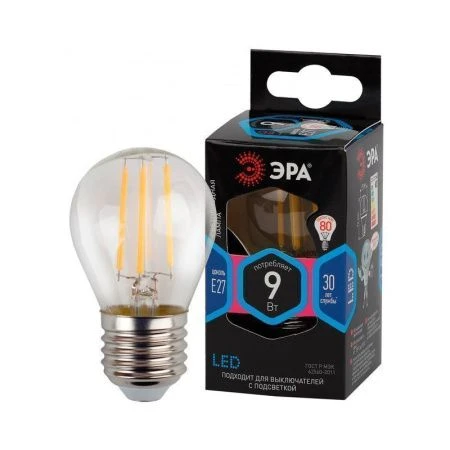 Лампа светодиодная стекло ЭРА LED smd P45-9w-840-E27 (белый свет)