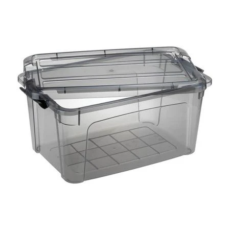 Ящик для хранения 5,7л 200*300*150мм пластик КИП с замками черный прозрачный (5)