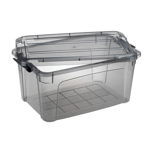 Ящик для хранения 5,7л 200*300*150мм пластик КИП с замками черный прозрачный (5)