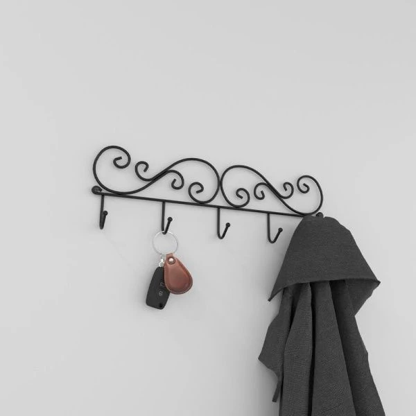 Вешалка 5 крючков настенная 40*4,5*13см металл КРУЖЕВА черная (10)