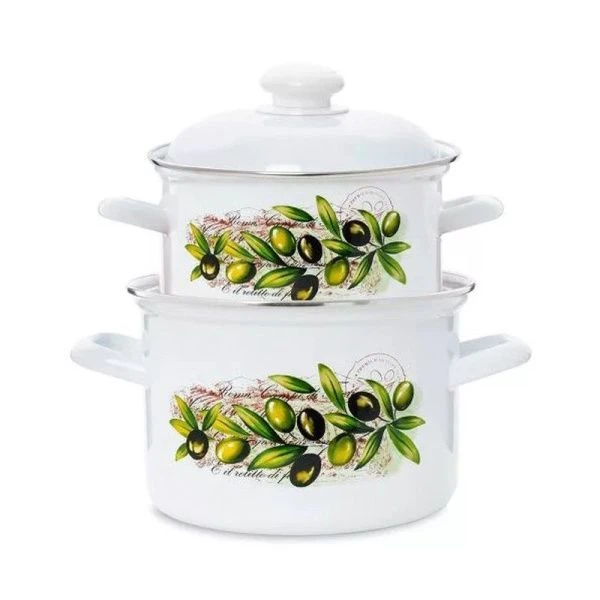 Набор кастрюль 2пр 2/3л эмаль ОЛИВЫ ТОСКАНЫ цилиндрический (1)