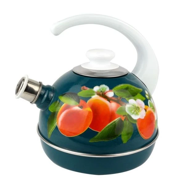 Чайник со свистком 3,5л эмаль Абрикос бирюзовый конс.ручка белая декор нерж (4)