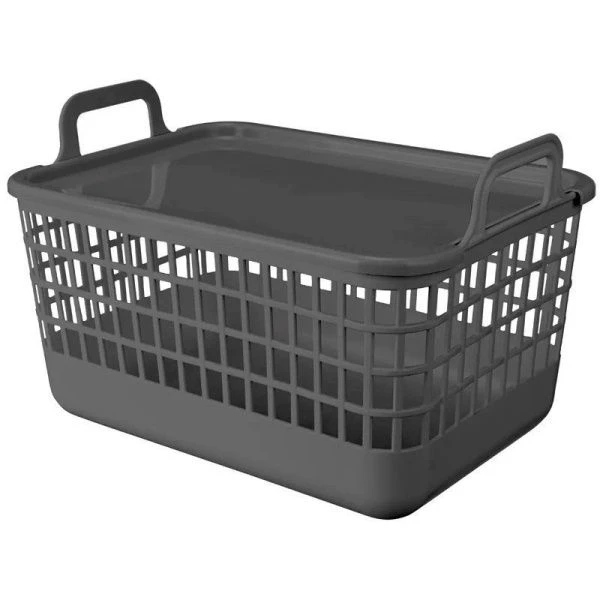 Корзина для белья 12л 320*224*210мм пластик КОВО с крышкой серая (16)