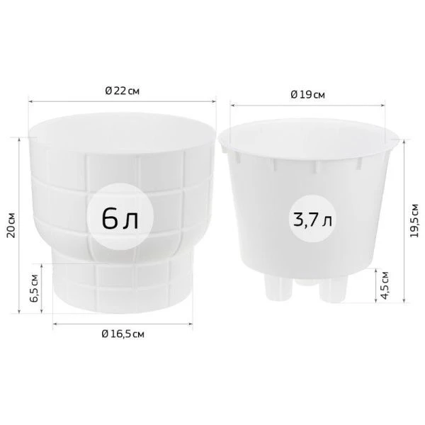 Кашпо 3,7л 220мм пластик КАРЕ со вставкой белый (9)