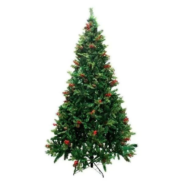 Елка искусственная 180см с шишками и ягодами 852 ветки 6см, иголка pvc/pe YR1847 (1)