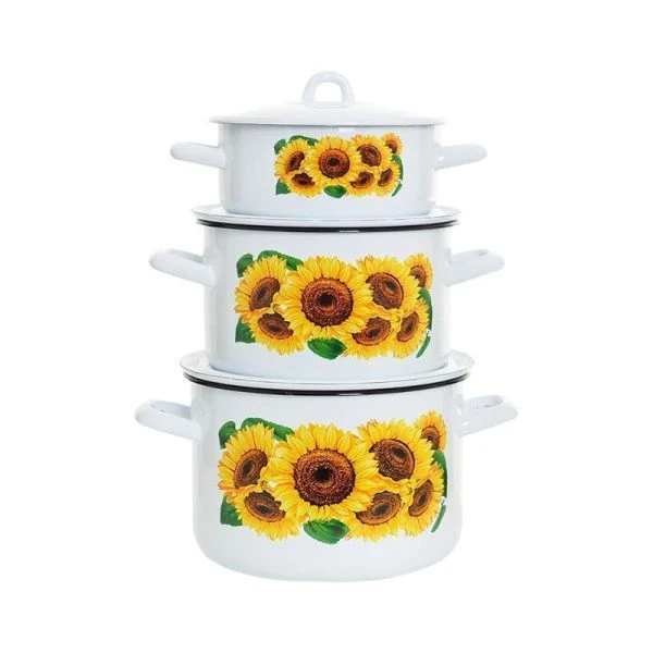 Набор кастрюль 3пр 1,45/2,9/4,3л эмаль ПОДСОЛНУХИ цилиндрический (1)