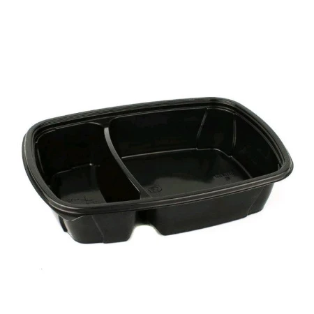 Контейнер одноразовый 2-х секционный полистирол 950мл черный с крышкой 230*170*50мм К-230-2 (100)