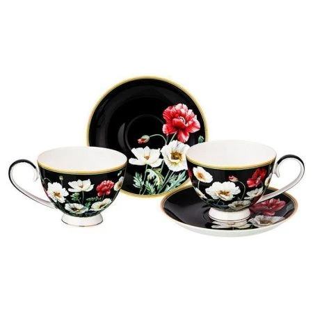 Чайный набор 4пр фарфор МАКИ на 2 персоны 250мл черный (18)