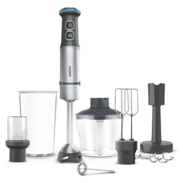 Блендер погружной нерж.сталь Centek CT-1313,1500Вт,15 скор,чоппер,стакан,венч,крюк,капучинатор,пюре,