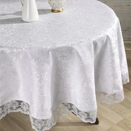 Скатерть 180см полиэстер с гипюром Karna LEDA (Белый)