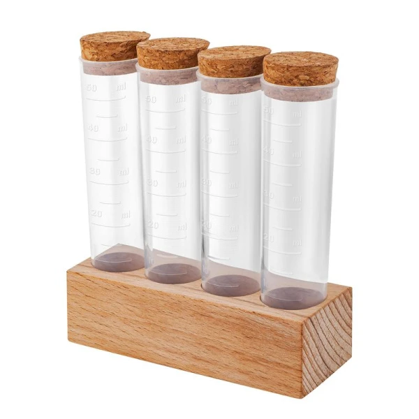 Набор для специй 4пр 50мл пластик Rosemary с пробковыми крышками на дер.подставке (8)