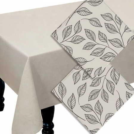 Скатерть 220*140см с салфетками 6шт 38*38см 50%лён 50%хлопок шелкография ЛИСТИКИ арт. ОЛ-220-Ш6