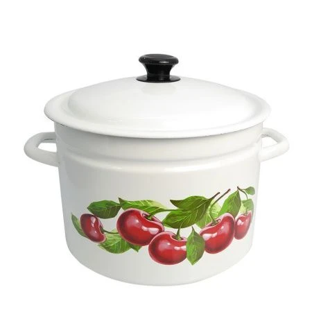 Кастрюля 9л эмаль ВИШНЕВЫЙ САД цилиндрическая борт. белая с рис. 41804-212/6-У (2)