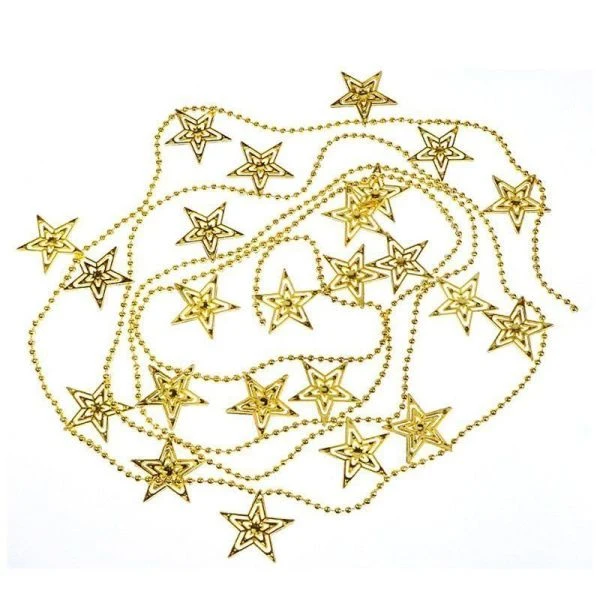 Новогоднее украшение бусы на ёлку золотые "Яркие звезды" НУ-6744