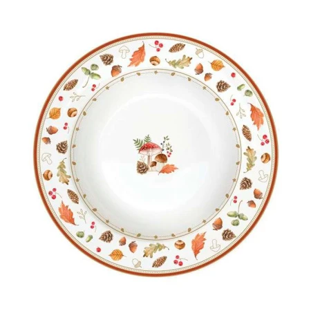 Тарелка глубокая 250мл 21,5см фарфор Autumn Breeze Грибы и листья белая суповая EL-R0943/AUBR (24)