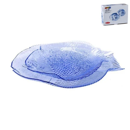 Тарелкие мелкие набор 7шт стекло МАРИНА ЛАЙТ БЛЮ (6 тарелок + 1 блюдо, для рыбы) (2)